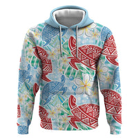 Palaka with Honu and Plumeria Zip Hoodie Hawaiian Heritage Spirit LT9 Pullover Hoodie Blue - Polynesian Pride