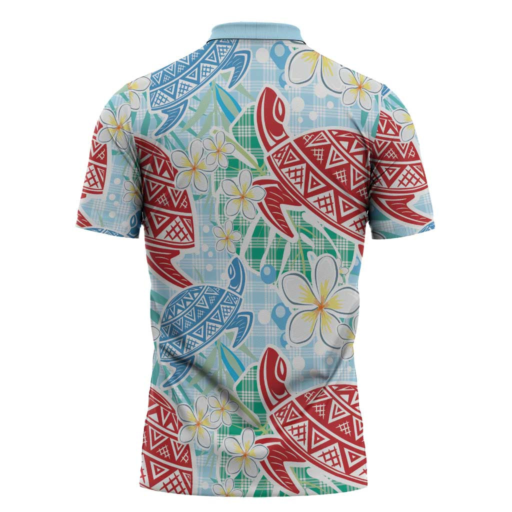 Palaka with Honu and Plumeria Zipper Polo Shirt Hawaiian Heritage Spirit - Polynesian Pride