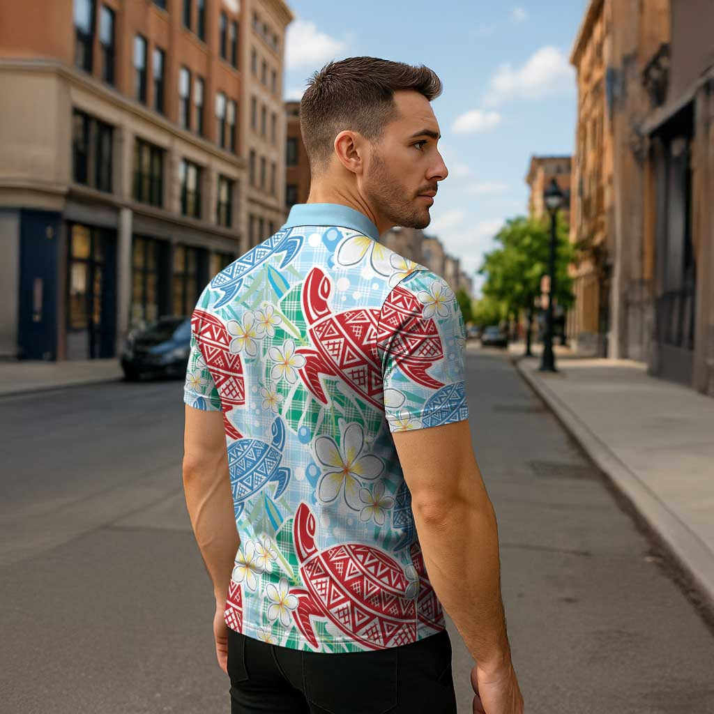 Palaka with Honu and Plumeria Zipper Polo Shirt Hawaiian Heritage Spirit - Polynesian Pride