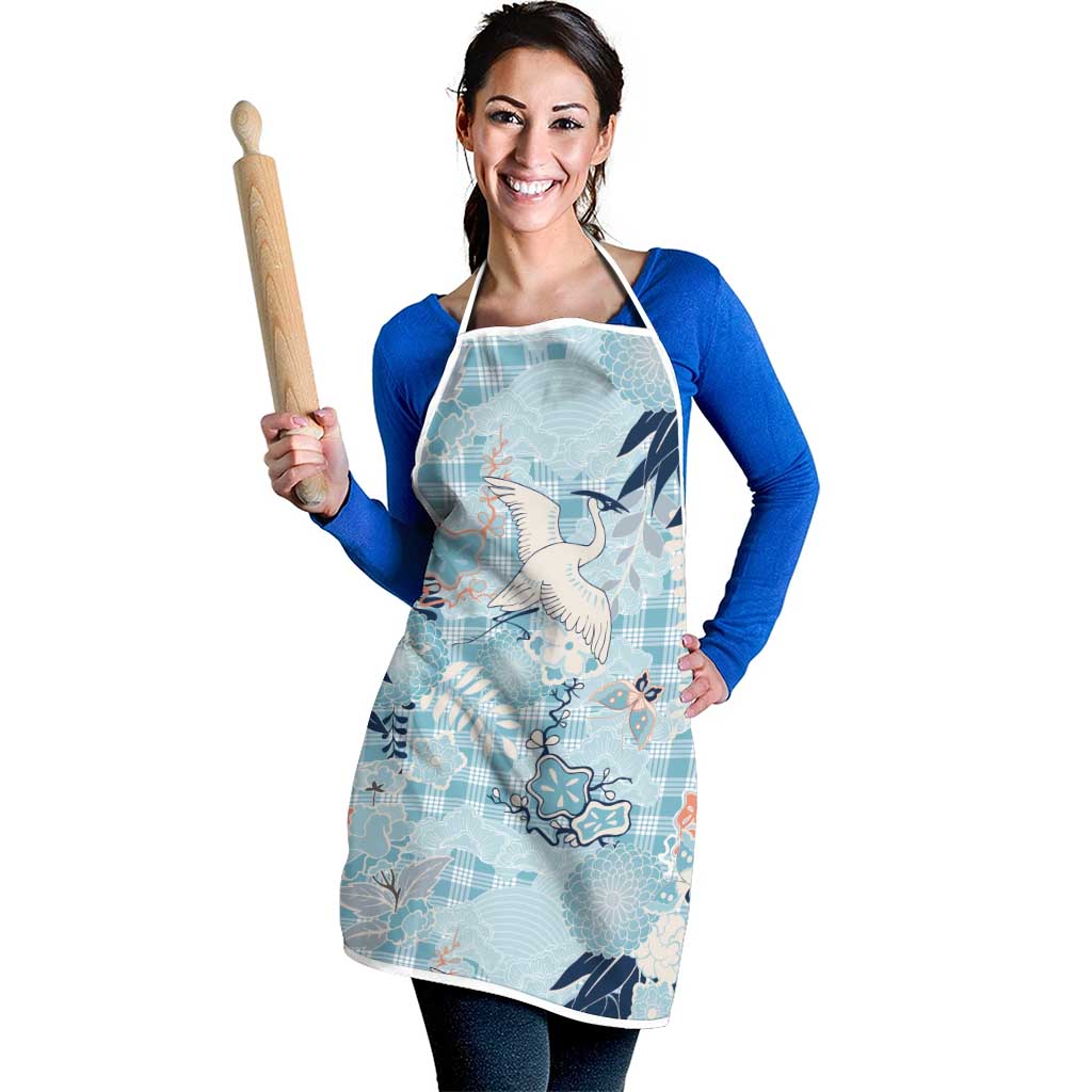 Blue Palaka Crane and Flowers Apron Japan Heritage Spirit - Polynesian Pride