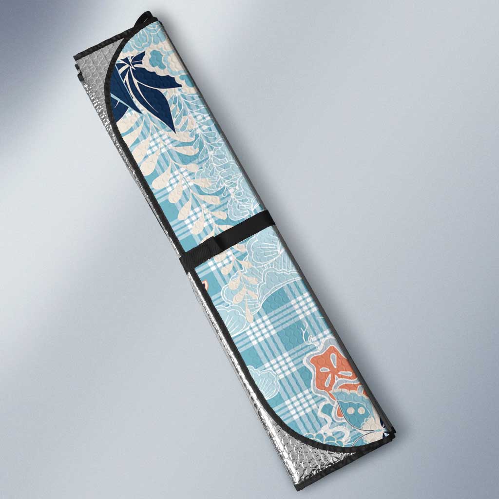 Blue Palaka Crane and Flowers Auto Sun Shade Japan Heritage Spirit - Polynesian Pride