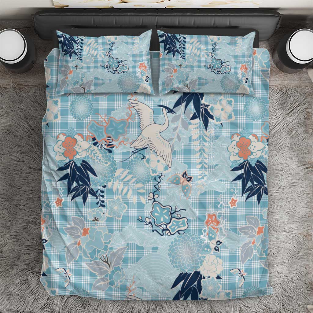 Blue Palaka Crane and Flowers Bedding Set Japan Heritage Spirit LT9 Blue - Polynesian Pride