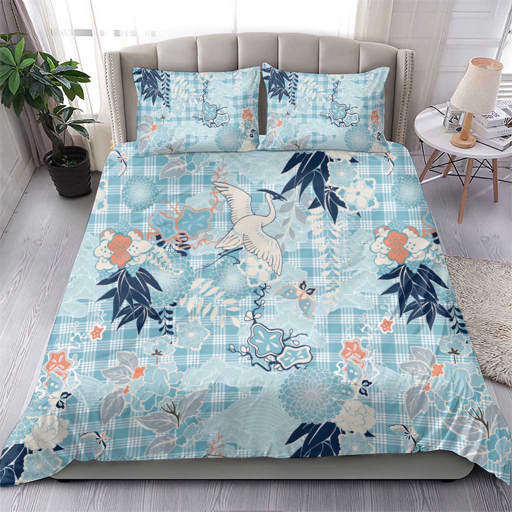 Blue Palaka Crane and Flowers Bedding Set Japan Heritage Spirit LT9 - Polynesian Pride