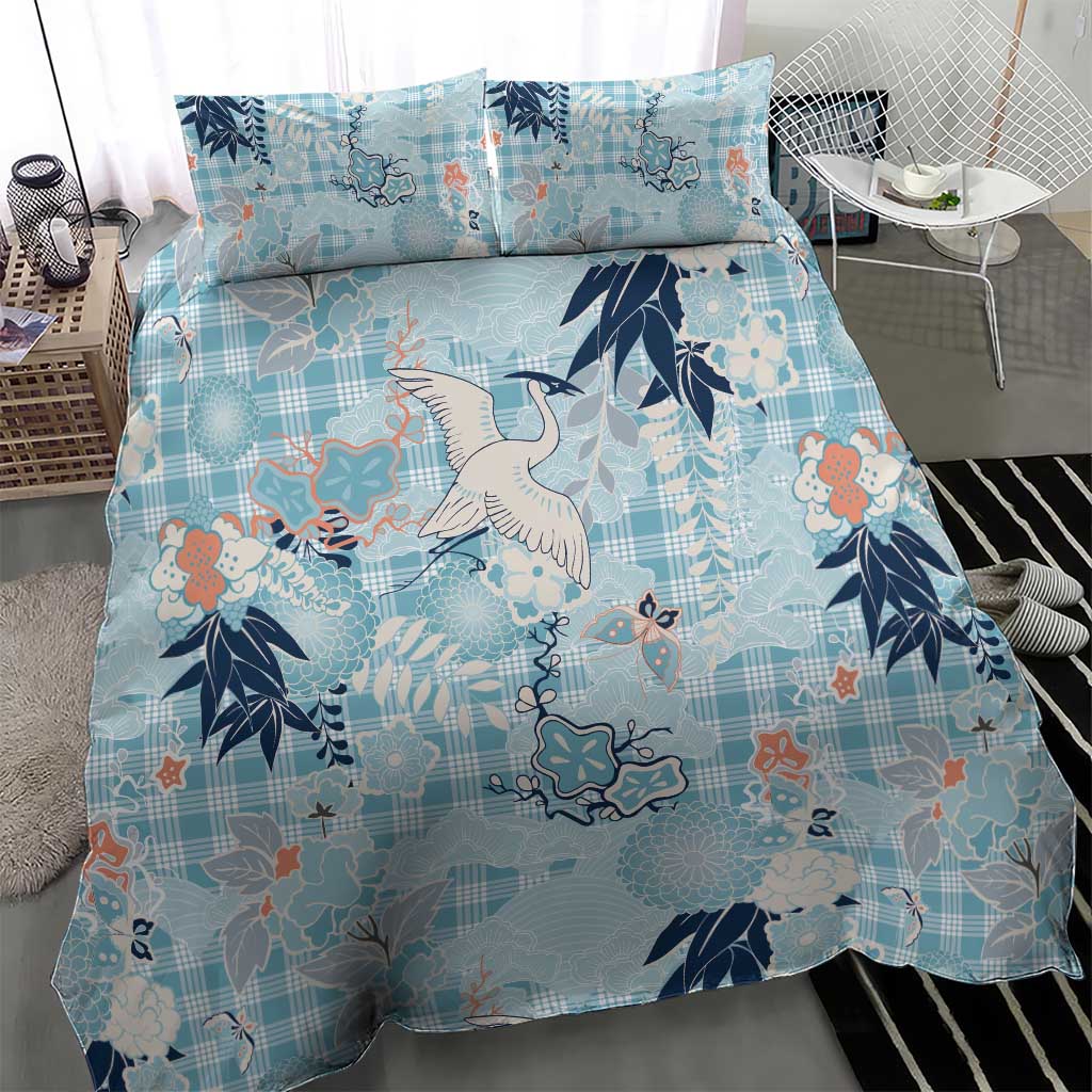 Blue Palaka Crane and Flowers Bedding Set Japan Heritage Spirit LT9 - Polynesian Pride