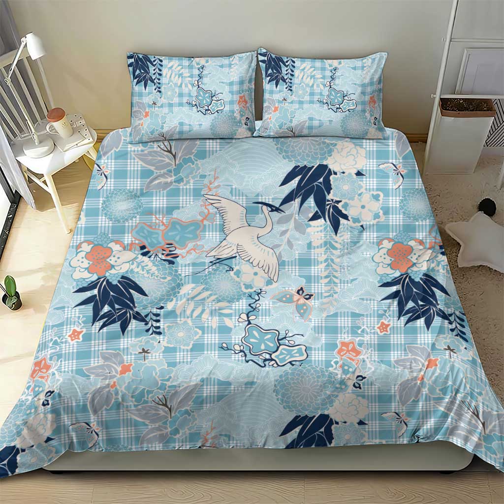 Blue Palaka Crane and Flowers Bedding Set Japan Heritage Spirit LT9 - Polynesian Pride
