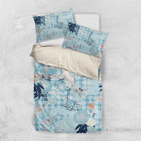 Blue Palaka Crane and Flowers Bedding Set Japan Heritage Spirit LT9 US Twin 172cm x 218cm Blue - Polynesian Pride