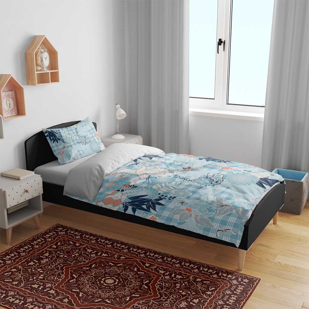 Blue Palaka Crane and Flowers Bedding Set Japan Heritage Spirit LT9 - Polynesian Pride
