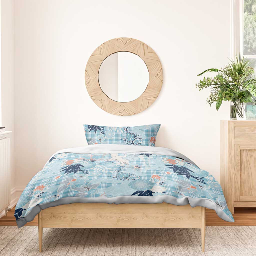 Blue Palaka Crane and Flowers Bedding Set Japan Heritage Spirit LT9 - Polynesian Pride