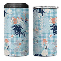 Blue Palaka Crane and Flowers 4 in 1 Can Cooler Tumbler Japan Heritage Spirit - Polynesian Pride