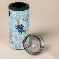 Blue Palaka Crane and Flowers 4 in 1 Can Cooler Tumbler Japan Heritage Spirit - Polynesian Pride