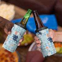 Blue Palaka Crane and Flowers 4 in 1 Can Cooler Tumbler Japan Heritage Spirit - Polynesian Pride