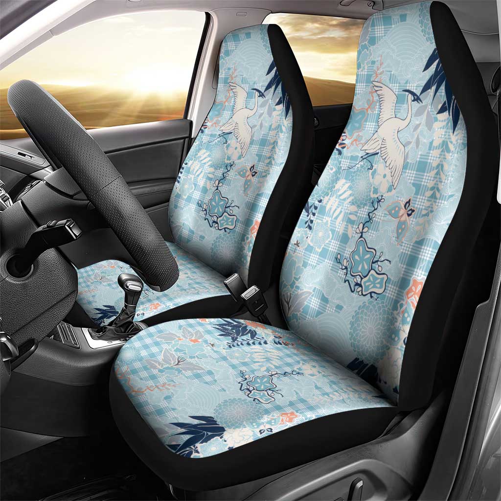 Blue Palaka Crane and Flowers Car Seat Cover Japan Heritage Spirit - Polynesian Pride