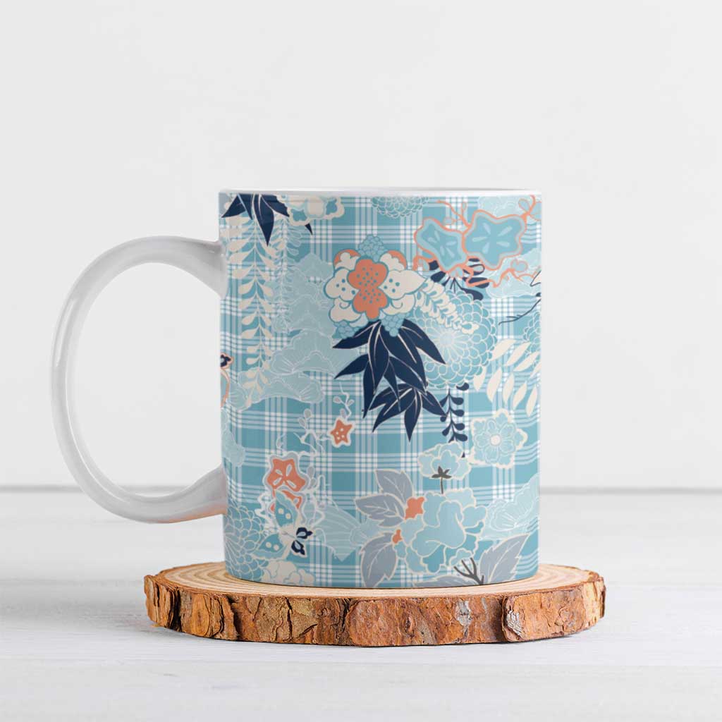 Blue Palaka Crane and Flowers Ceramic Mug Japan Heritage Spirit - Polynesian Pride