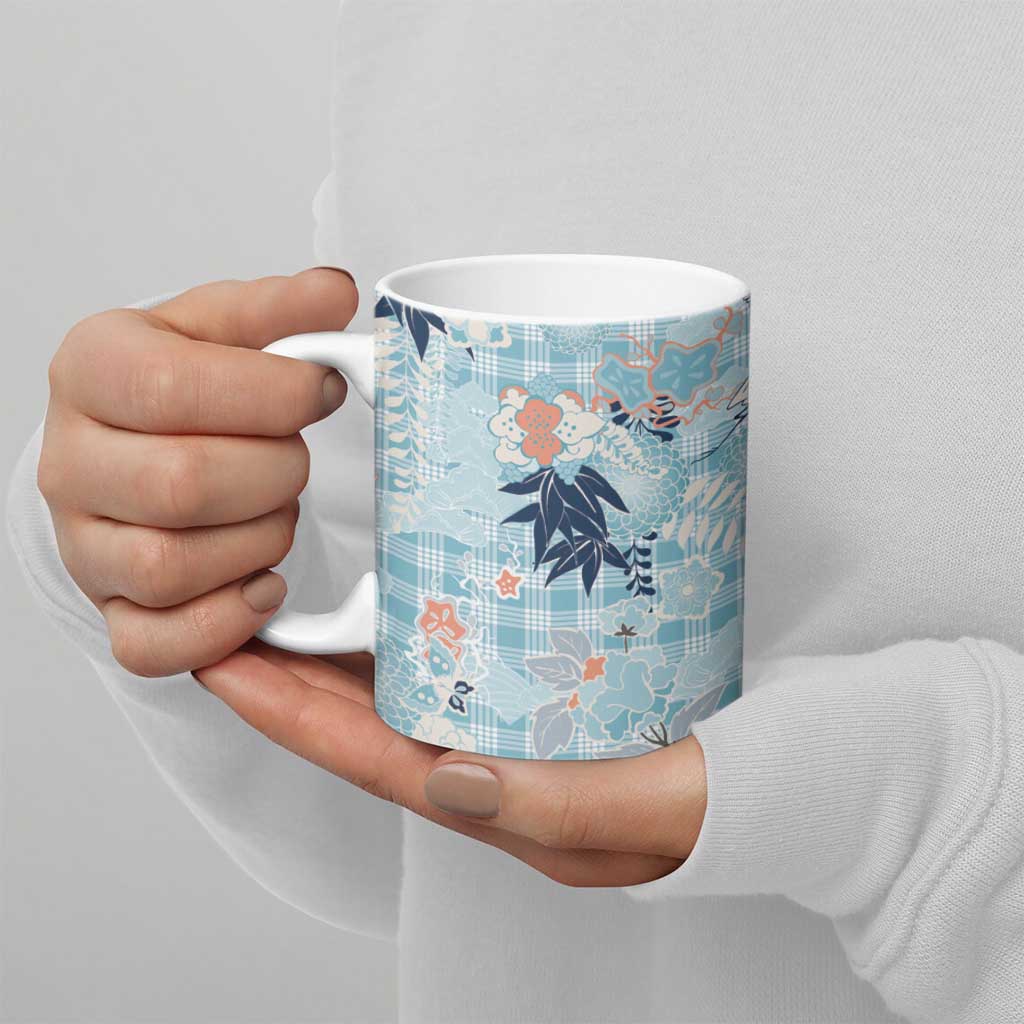 Blue Palaka Crane and Flowers Ceramic Mug Japan Heritage Spirit - Polynesian Pride