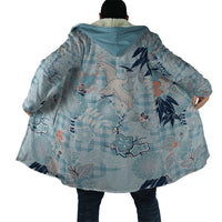 Blue Palaka Crane and Flowers Cloak Japan Heritage Spirit - Polynesian Pride