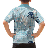 Blue Palaka Crane and Flowers Family Matching Long Sleeve Bodycon Dress and Hawaiian Shirt Japan Heritage Spirit LT9 - Polynesian Pride