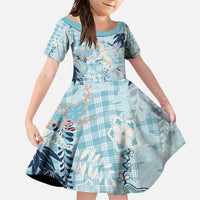 Blue Palaka Crane and Flowers Family Matching Long Sleeve Bodycon Dress and Hawaiian Shirt Japan Heritage Spirit LT9 Daughter's Dress Blue - Polynesian Pride