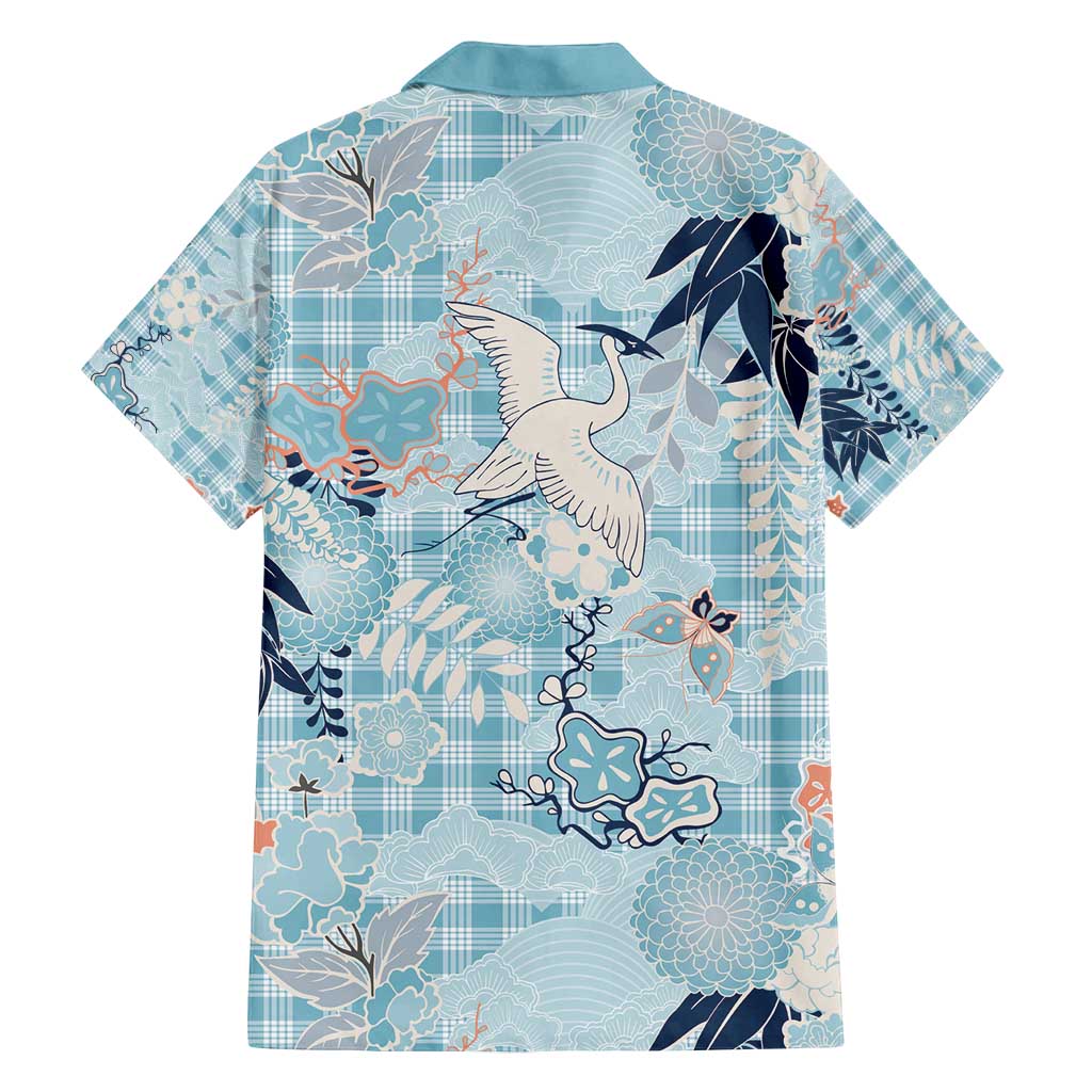 Blue Palaka Crane and Flowers Family Matching Long Sleeve Bodycon Dress and Hawaiian Shirt Japan Heritage Spirit LT9 - Polynesian Pride