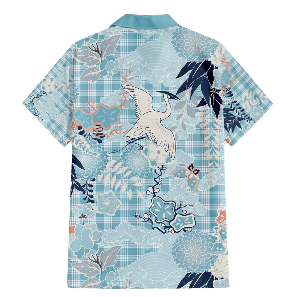 Blue Palaka Crane and Flowers Family Matching Mermaid Dress and Hawaiian Shirt Japan Heritage Spirit - Polynesian Pride