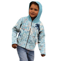 Blue Palaka Crane and Flowers Kid Hoodie Japan Heritage Spirit - Polynesian Pride