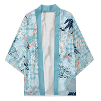 Blue Palaka Crane and Flowers Kimono Japan Heritage Spirit LT9 Unisex Blue - Polynesian Pride