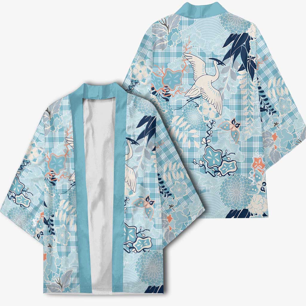 Blue Palaka Crane and Flowers Kimono Japan Heritage Spirit LT9 - Polynesian Pride