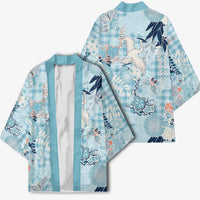 Blue Palaka Crane and Flowers Kimono Japan Heritage Spirit LT9 - Polynesian Pride