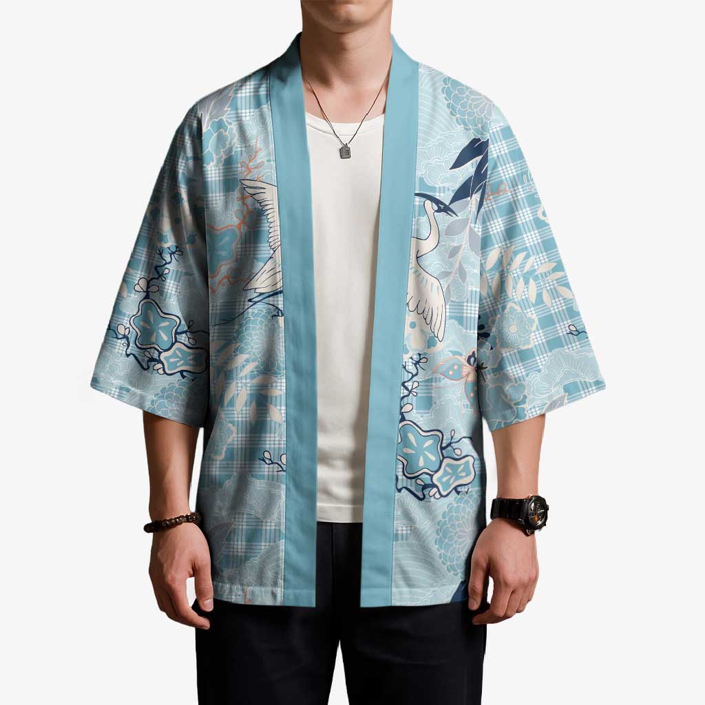 Blue Palaka Crane and Flowers Kimono Japan Heritage Spirit LT9 - Polynesian Pride