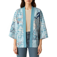 Blue Palaka Crane and Flowers Kimono Japan Heritage Spirit LT9 - Polynesian Pride