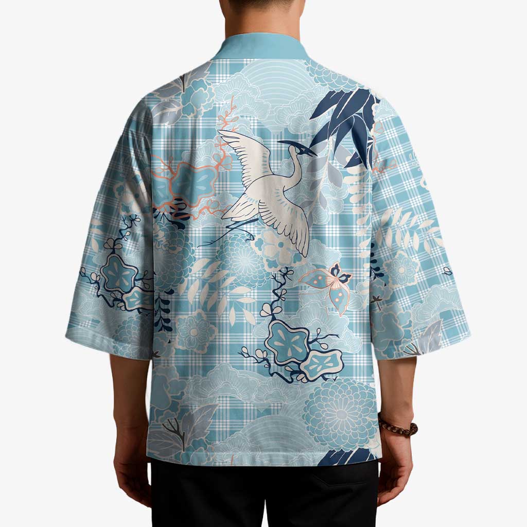 Blue Palaka Crane and Flowers Kimono Japan Heritage Spirit LT9 - Polynesian Pride
