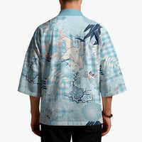 Blue Palaka Crane and Flowers Kimono Japan Heritage Spirit LT9 - Polynesian Pride