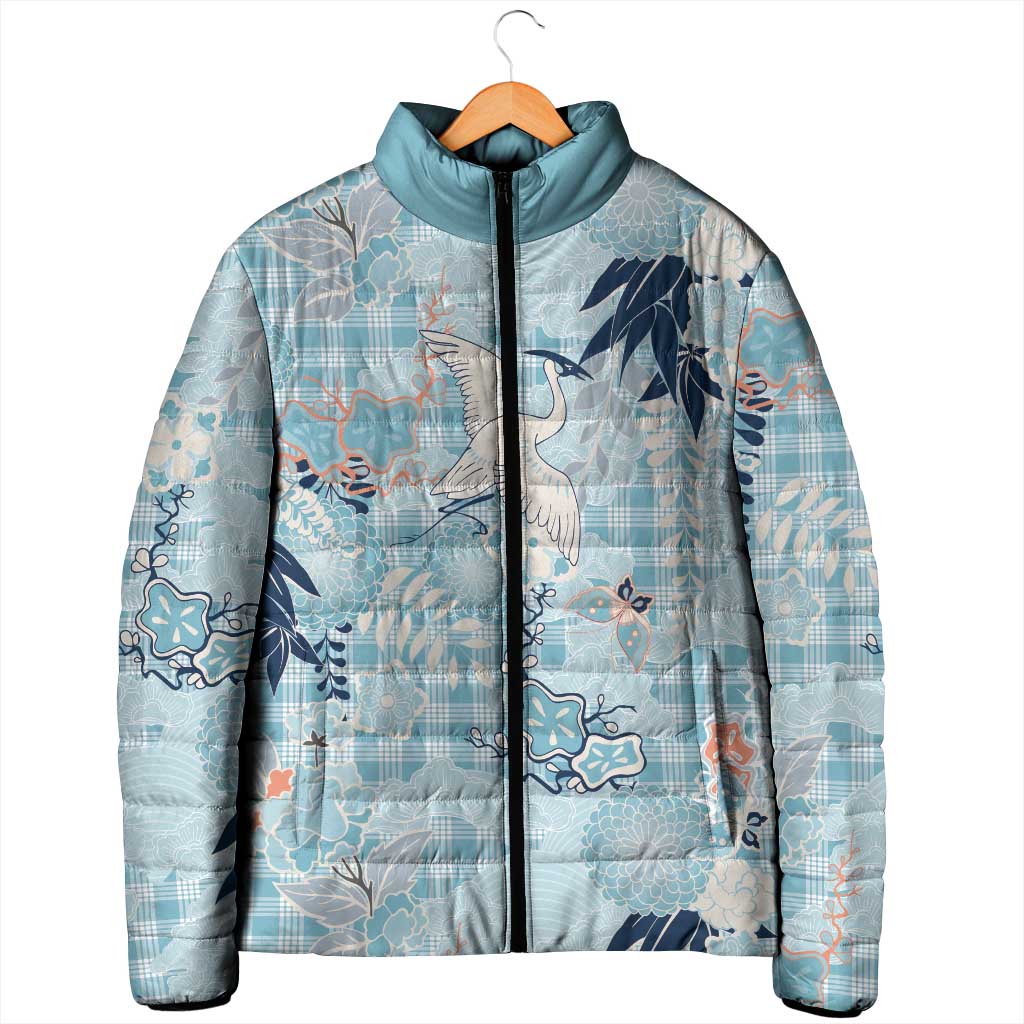 Blue Palaka Crane and Flowers Padded Jacket Japan Heritage Spirit - Polynesian Pride