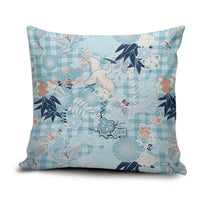 Blue Palaka Crane and Flowers Pillow Cover Japan Heritage Spirit LT9 Blue - Polynesian Pride
