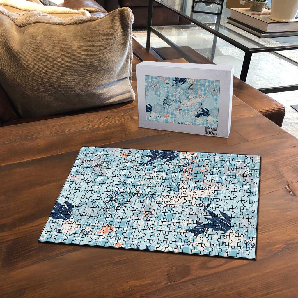 Blue Palaka Crane and Flowers Puzzle Japan Heritage Spirit - Polynesian Pride