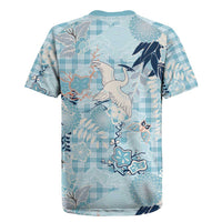 Blue Palaka Crane and Flowers Rugby Jersey Japan Heritage Spirit - Polynesian Pride