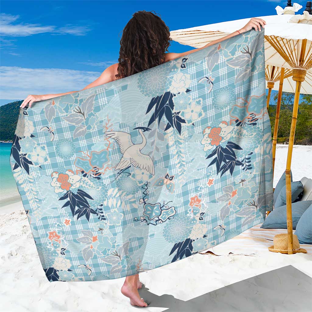 Blue Palaka Crane and Flowers Sarong Japan Heritage Spirit - Polynesian Pride