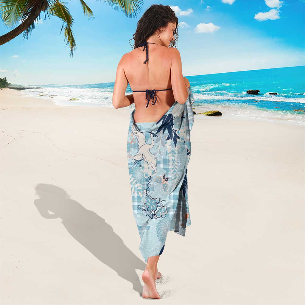 Blue Palaka Crane and Flowers Sarong Japan Heritage Spirit LT9 - Polynesian Pride