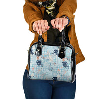 Blue Palaka Crane and Flowers Shoulder Handbag Japan Heritage Spirit LT9 One Size Blue - Polynesian Pride