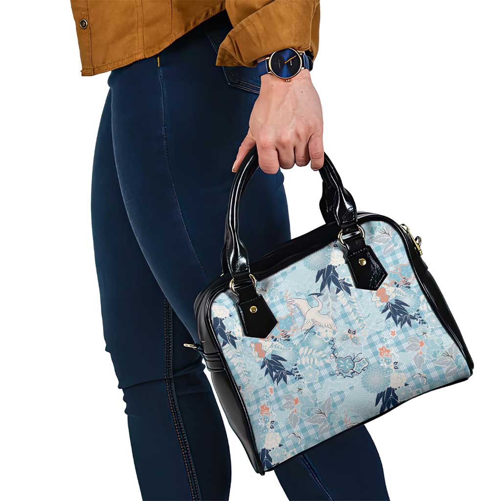 Blue Palaka Crane and Flowers Shoulder Handbag Japan Heritage Spirit LT9 - Polynesian Pride