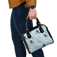 Blue Palaka Crane and Flowers Shoulder Handbag Japan Heritage Spirit LT9 - Polynesian Pride