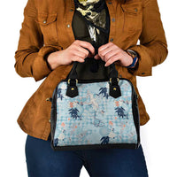 Blue Palaka Crane and Flowers Shoulder Handbag Japan Heritage Spirit LT9 - Polynesian Pride