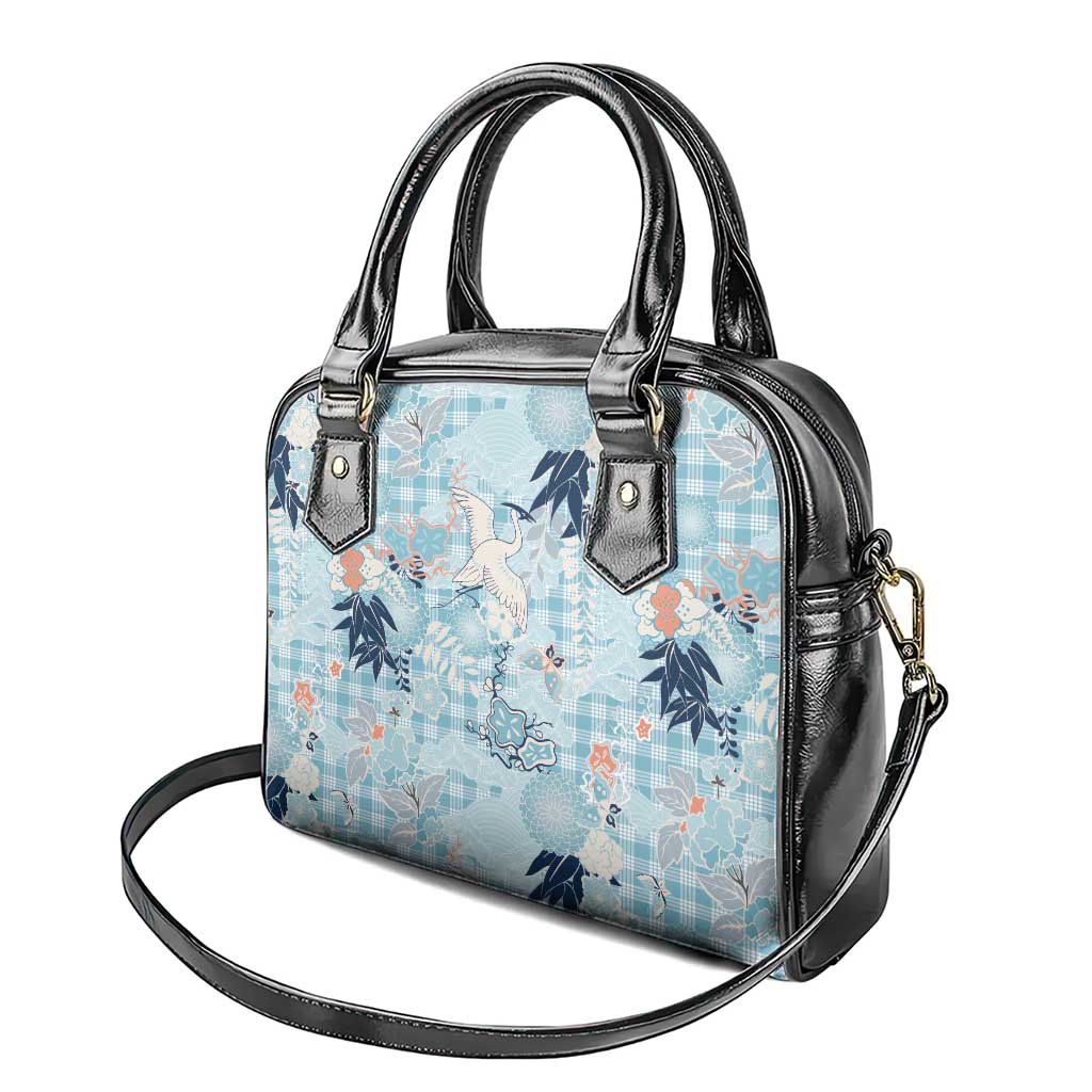 Blue Palaka Crane and Flowers Shoulder Handbag Japan Heritage Spirit LT9 - Polynesian Pride