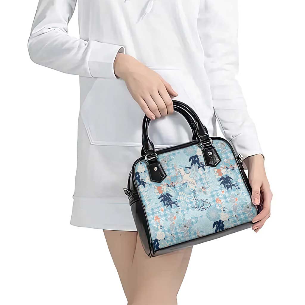 Blue Palaka Crane and Flowers Shoulder Handbag Japan Heritage Spirit LT9 - Polynesian Pride