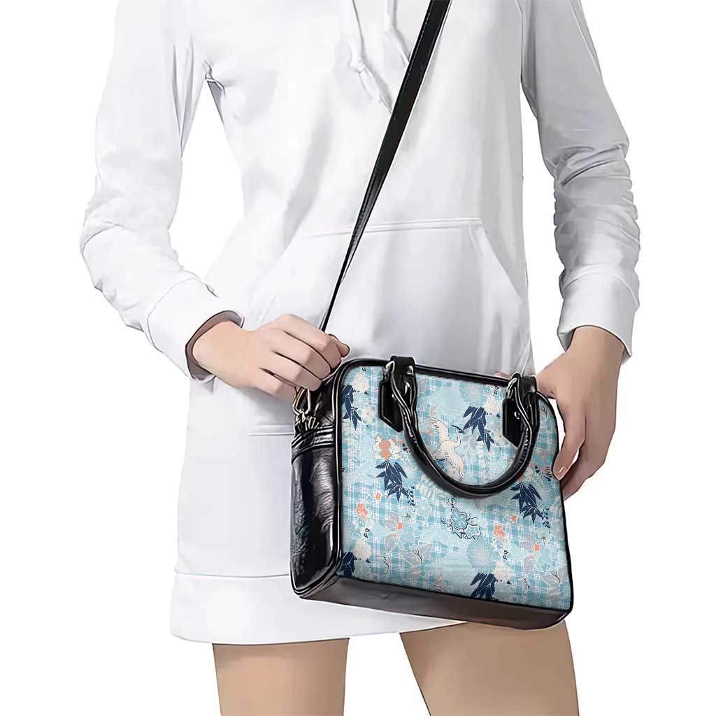 Blue Palaka Crane and Flowers Shoulder Handbag Japan Heritage Spirit LT9 - Polynesian Pride