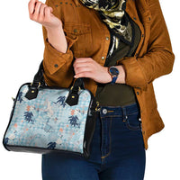 Blue Palaka Crane and Flowers Shoulder Handbag Japan Heritage Spirit LT9 - Polynesian Pride
