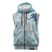 Blue Palaka Crane and Flowers Sleeveless Zip Hoodie Japan Heritage Spirit LT9 Blue - Polynesian Pride