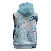 Blue Palaka Crane and Flowers Sleeveless Zip Hoodie Japan Heritage Spirit LT9 - Polynesian Pride