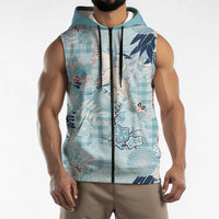 Blue Palaka Crane and Flowers Sleeveless Zip Hoodie Japan Heritage Spirit LT9 - Polynesian Pride