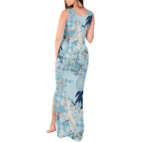 Blue Palaka Crane and Flowers Tank Maxi Dress Japan Heritage Spirit LT9 - Polynesian Pride