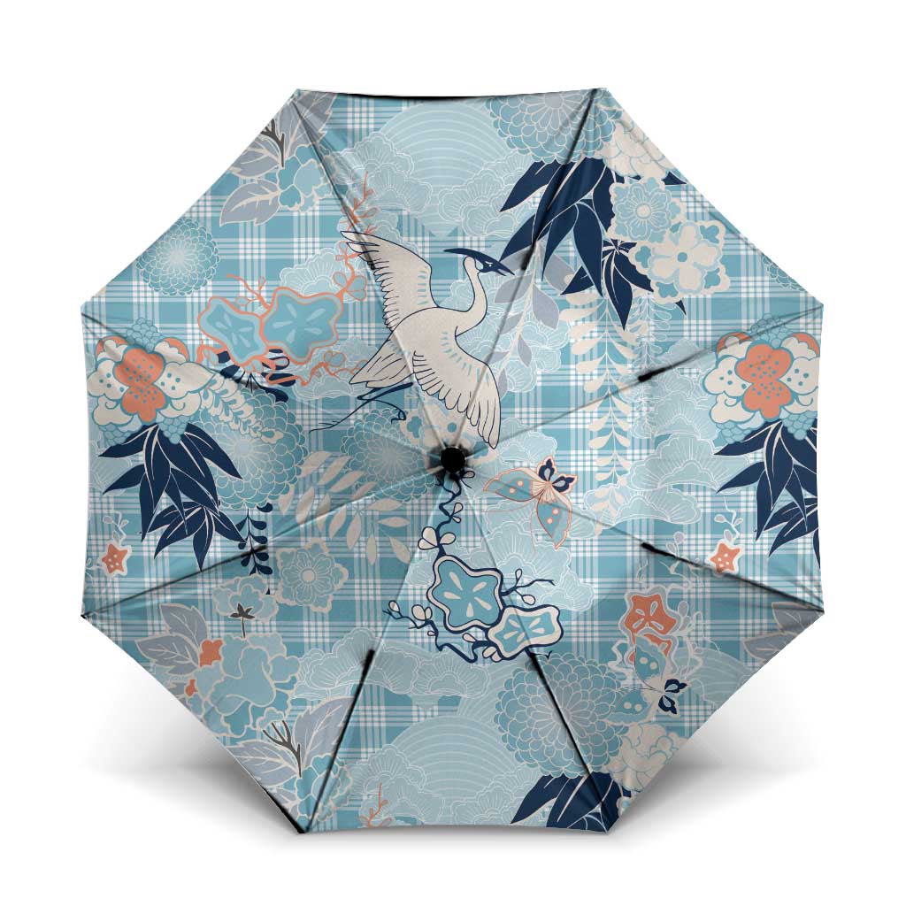 Blue Palaka Crane and Flowers Umbrella Japan Heritage Spirit - Polynesian Pride